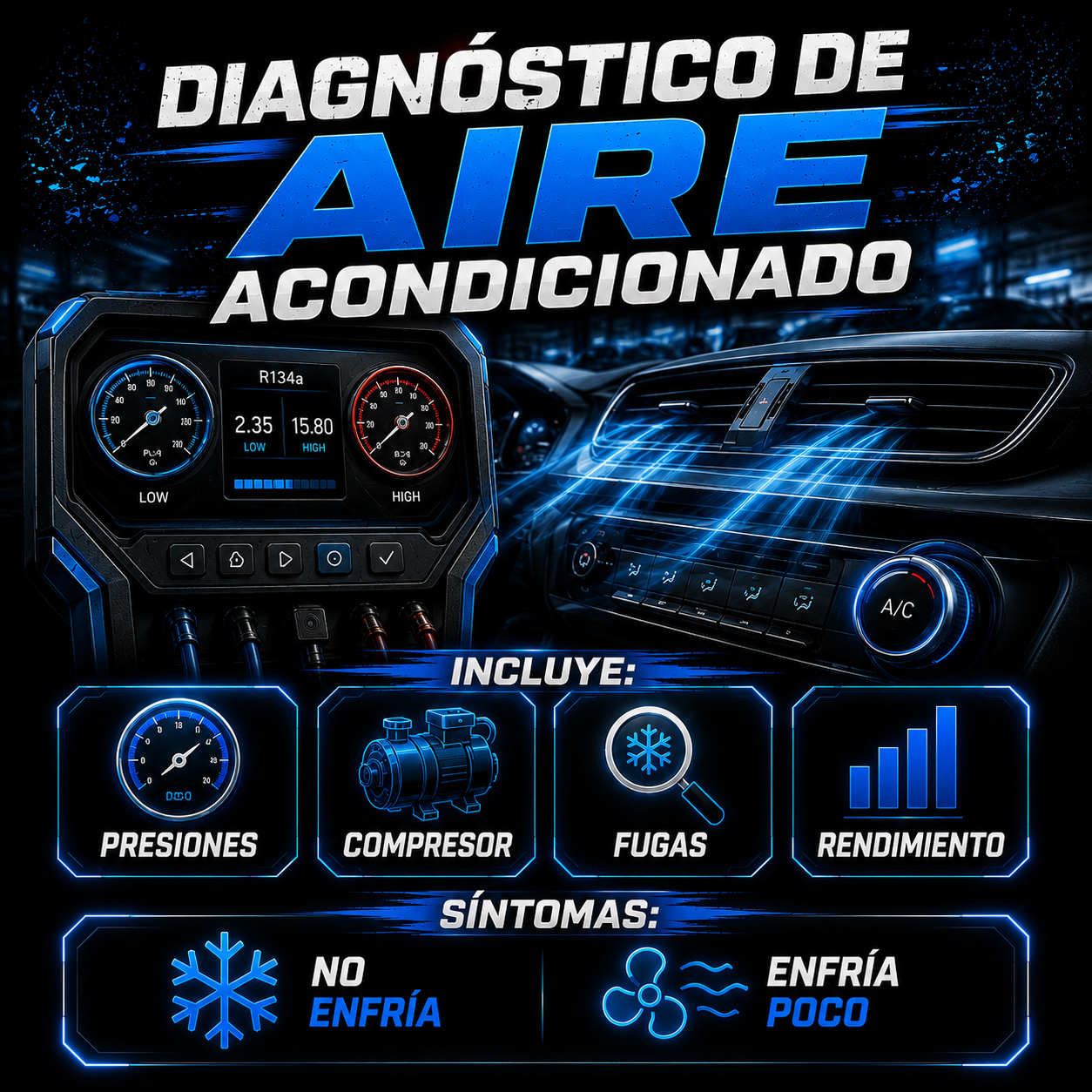 Diagnóstico de aire acondicionado automotriz
